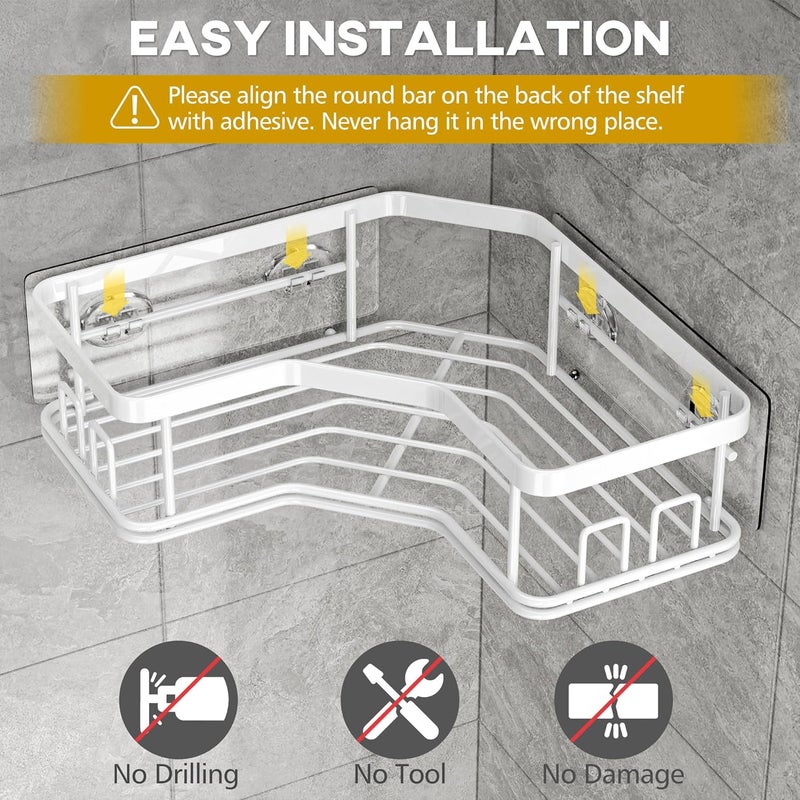MAXIFFE 3 Pack X-Large Corner Shower Caddy with Soap Holder, Large Capacity Sturdy Easy Install No Drilling Stainless Steel Hold 40 LB Shower Organizer Shelves Rack for Family Renters Bathroom, White - Image 3